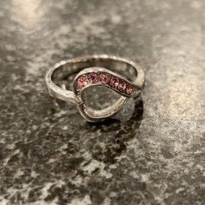 Anthropologie Silver Pink Gemstone Heart Ring